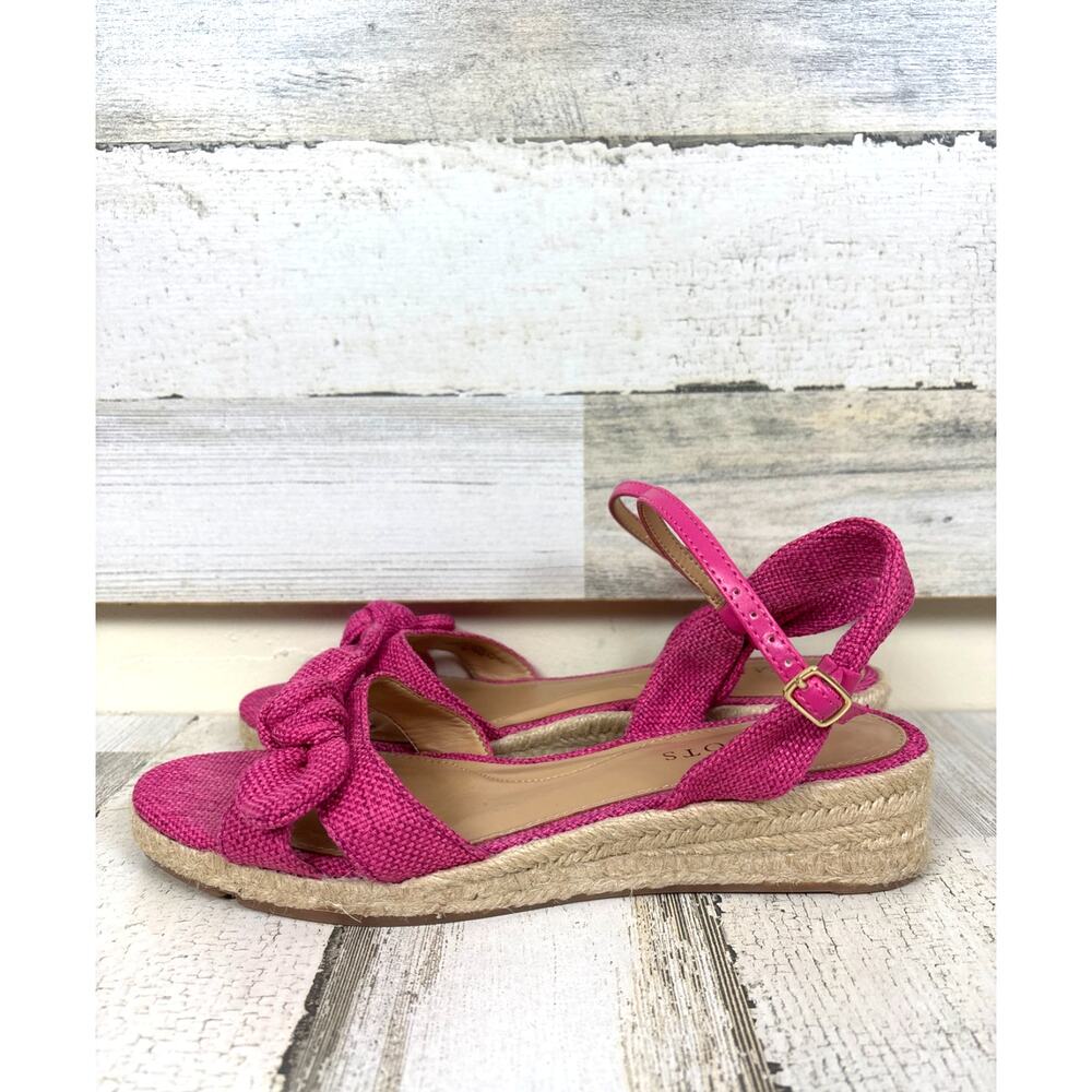 Talbots Womens 7.5 Pink Pamela Bow Linen Espadrille Strappy Buckle Wedge NEW